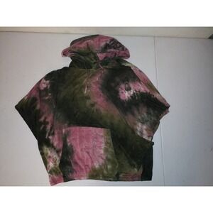 Coin 1804 Womens Large Tie Dye Short Sleeve Hoodie‎ Pink Green Olive